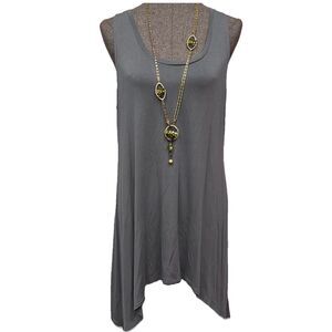 LOGO Lori Goldstein Size LARGE Gray Sharkbite Hem Tank Top Tunic Shirt Stretchy